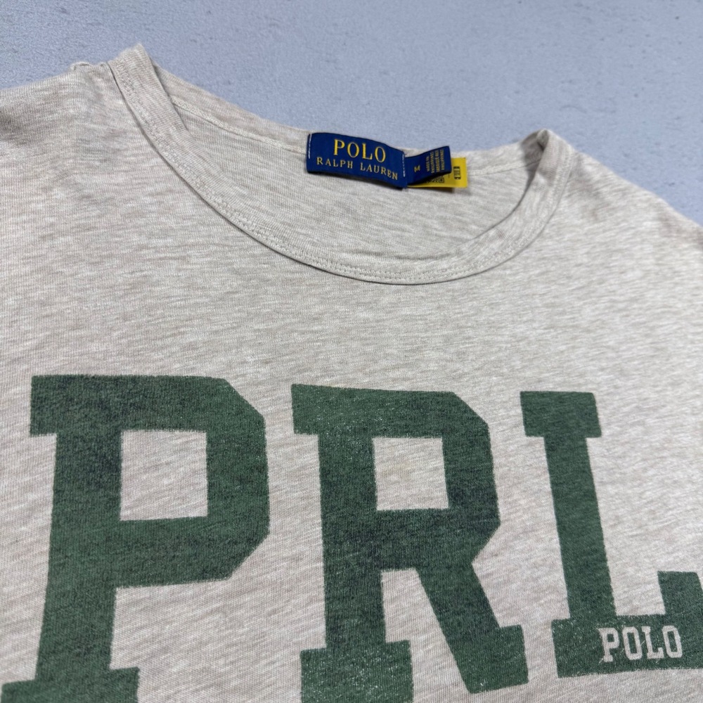 Polo Ralph Lauren Mens PRL Graphic T-Shirt Tan Oatmeal Green Logo Tee Medium